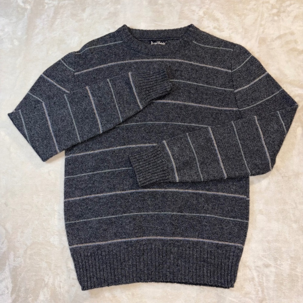 VTG Royal Knight Mens Striped Wool Blend Crewneck Sweater Gray Medium USA
